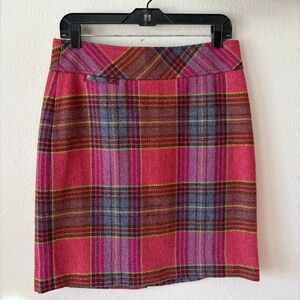 L.L. Bean Wool Skirt Magenta Pink Purple Blue Brown Plaid Tartan Women 6 Petite